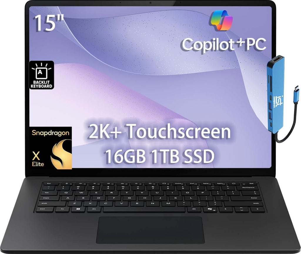 Microsoft Surface Laptop 7 AI Copilot+ PC for Business (15' 2K+ Touchscreen, Snapdragon X Elite (> Intel i7-1355U), 16GB, 1TB SSD) 22-Hr Long Battery Life, Backlit, Wi-Fi 7, IST Hub, Win 11 Pro, Black