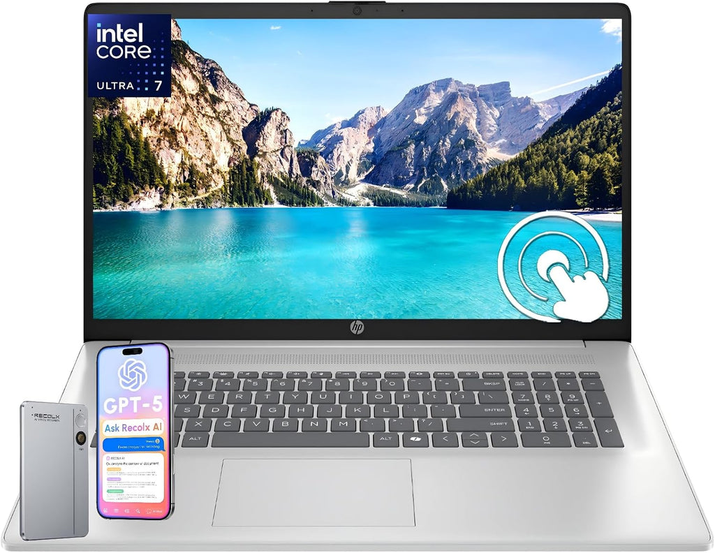 HP 17 inch Business Touchscreen Laptop, Intel 12-Core Ultra 7 255U up to 5.2GHz, 32 GB DDR5, 1 TB SSD, 17.3' HD+ Touch Screen, Backlit, WiFi 6, Copilot Key, Windows 11 Pro, w/RECOLX AI Voice Recorder