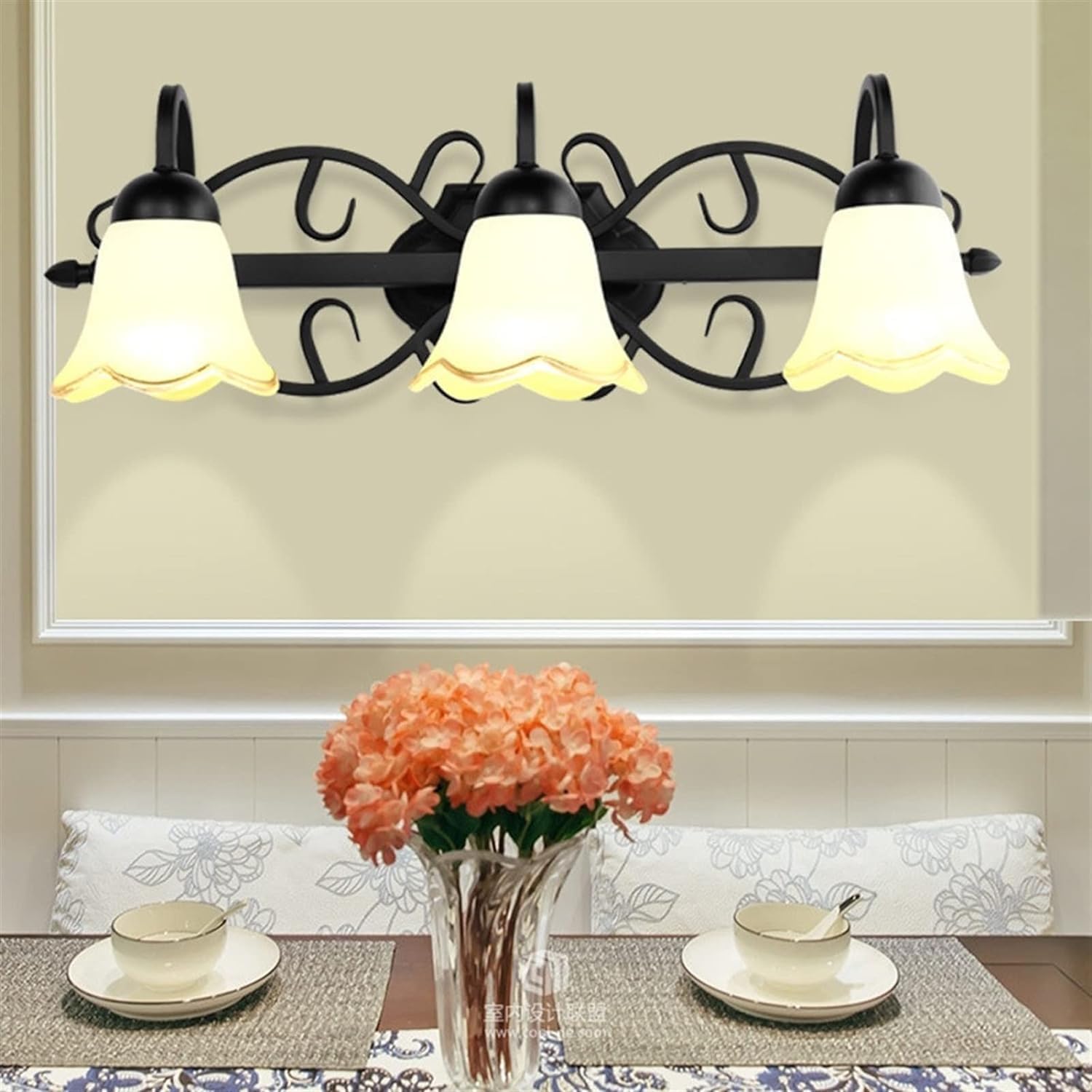 European Wall Light Mirror Compatible with Bathroom - American Black Finishing Fixture Lamp, Wrought Iron ﻿,Chandelier