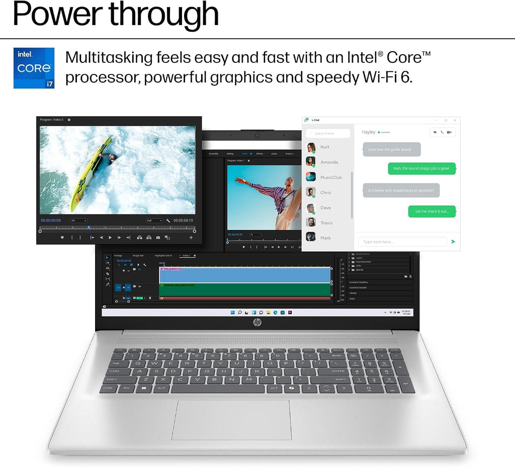 HP 17 Laptop (17.3' FHD, Intel 10-Core i7-1355U, 32GB RAM, 1TB SSD) for Business, Home, Students, Long Battery Life, Narrow Bezel, Numeric Keypad, Wi-Fi 6, Fast Charge, Webcam, Win 11 Home