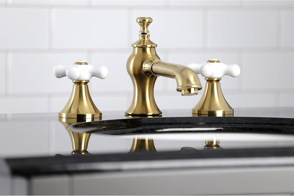 Kingston Brass KC7067PX Vintage 8 in. Widespread Bathroom Faucet, Brushed Brass