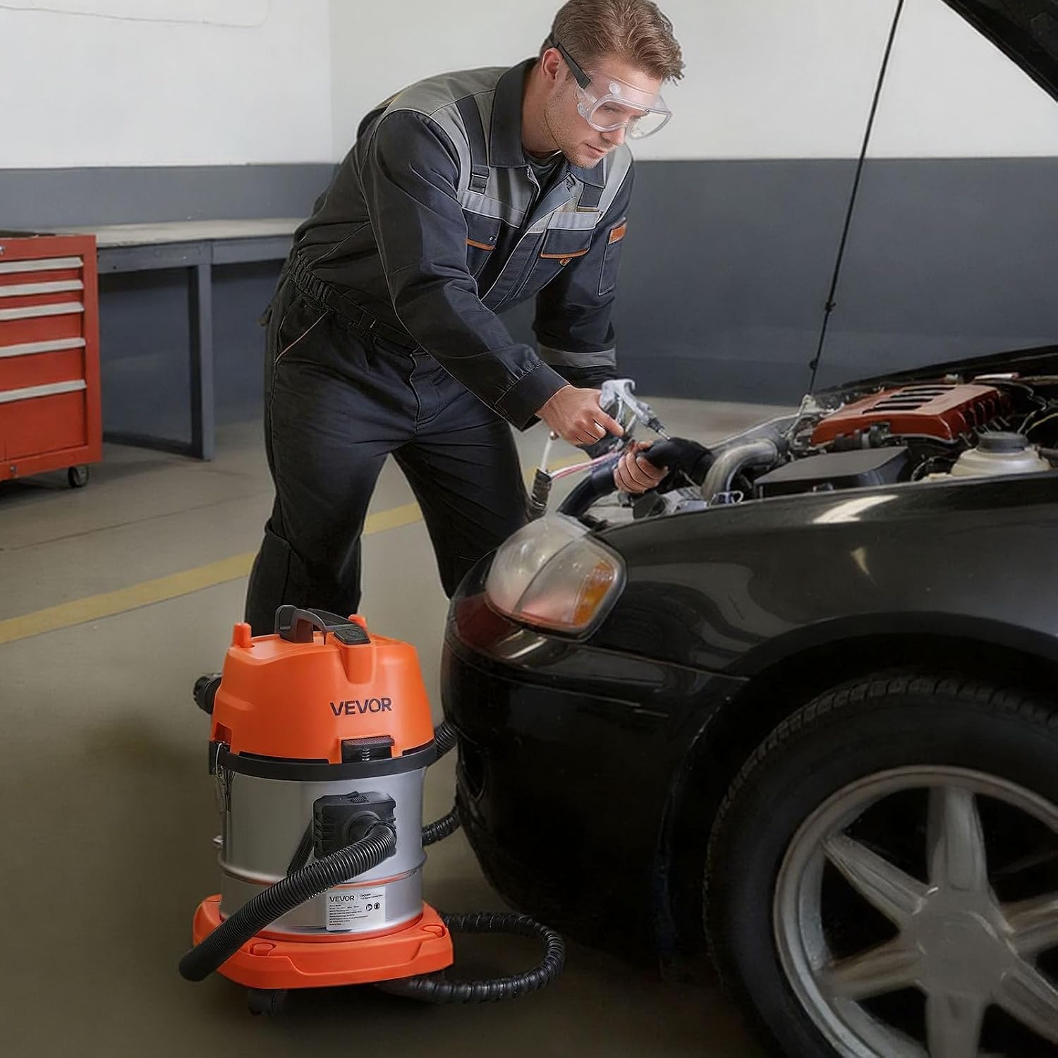 VEVOR Walnut Blaster Kit for Carbon Cleaning, 1200W Sand Blaster with Built-in Vacuum, Extension Nozzle Sandblaster Gun, and 5.5lbs Walnut Shell for Engine Intake Valve Cleaning - 13L | Large Capacity & High-Efficiency Cleaning