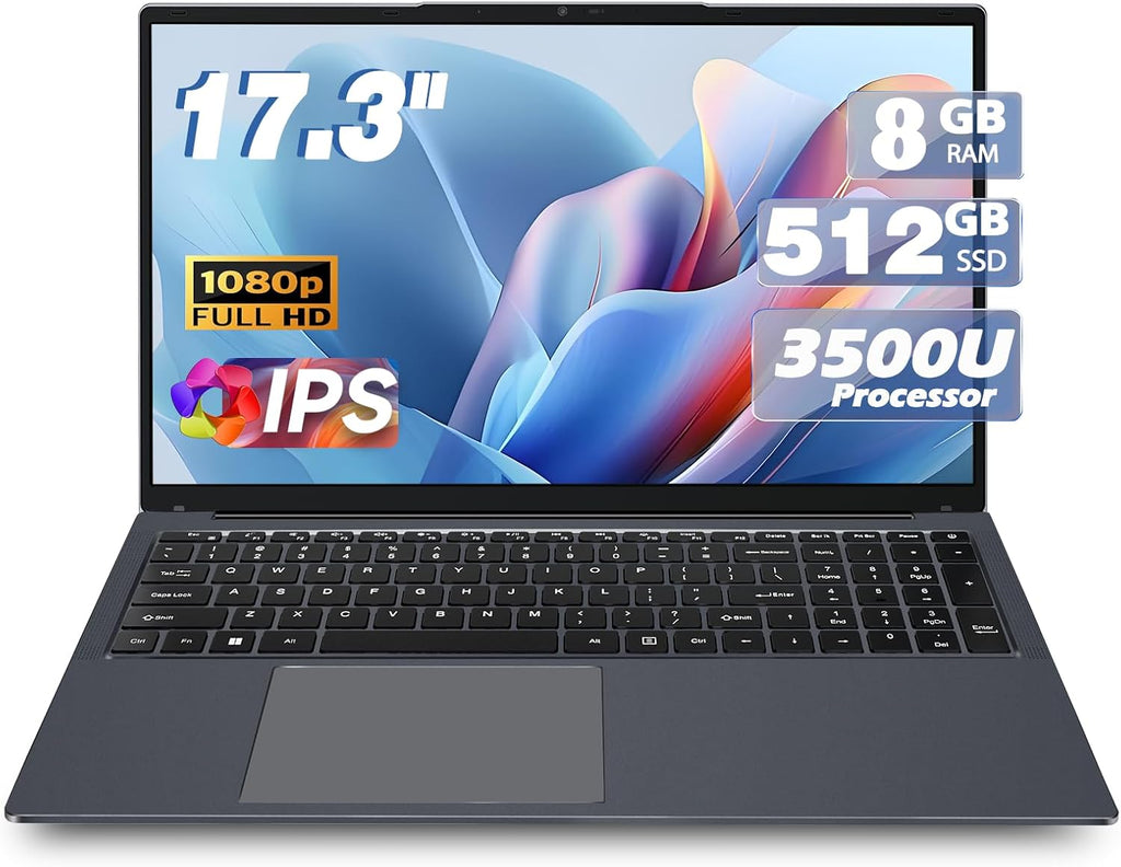 MYW 17 inch Laptop Computers, 3500U (Up to 3.7GHz),8GB DDR4 RAM 512GB SSD,1920 * 1080, Type-C(Date), WiFi5,BT,RJ45,Dual Stereo Speakers, Backlit Keyboard