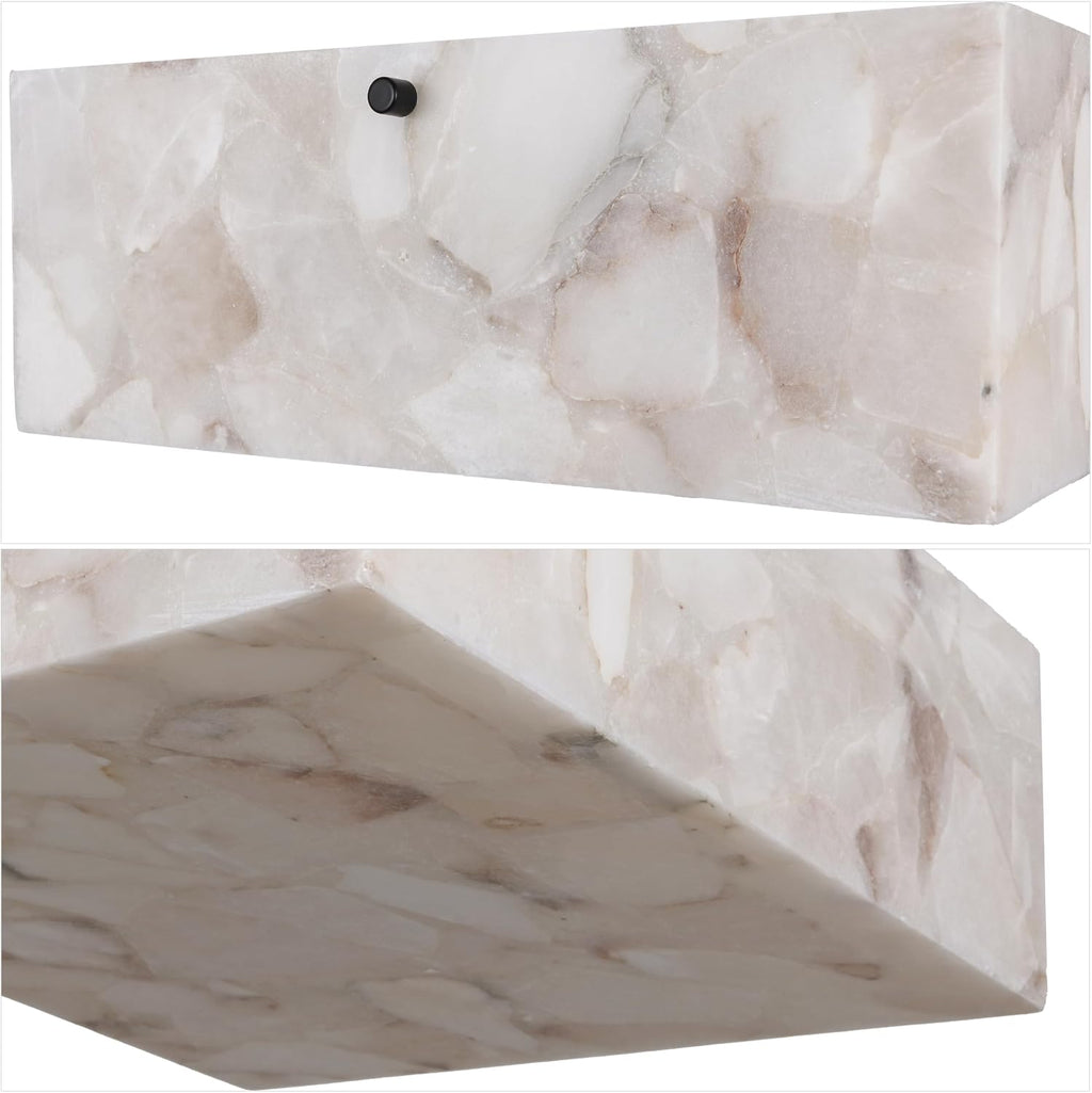 JONATHAN Y 13' White Marbling/Black Square LED Flush Mount Ceiling Light, Modern Decor, White Marble Alabaster Shade, 2-Light Fixture for Bedroom, Hallway, Bathroom, Glam Lighting (JYL1201B)