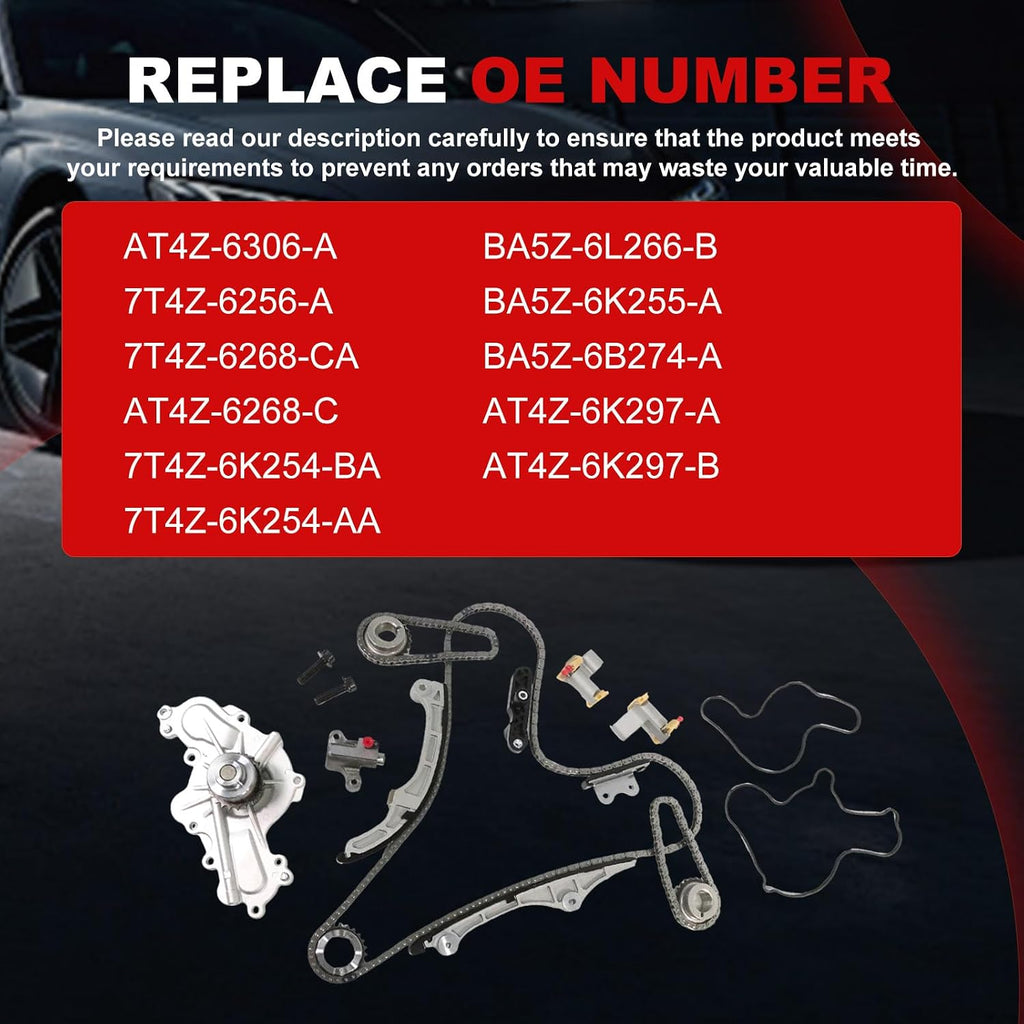 Engine Timing Chain Kit Water Pump Fit for Ford Flex Taurus Edge 2007-2010 3.5L | Autodevil Engine Time for MKX MKS MKT MKZ 07-10 3.5L for Mazda 6 CX-9 08-11 3.7L Car Replacement Part Set Replace AT4Z-6268-C