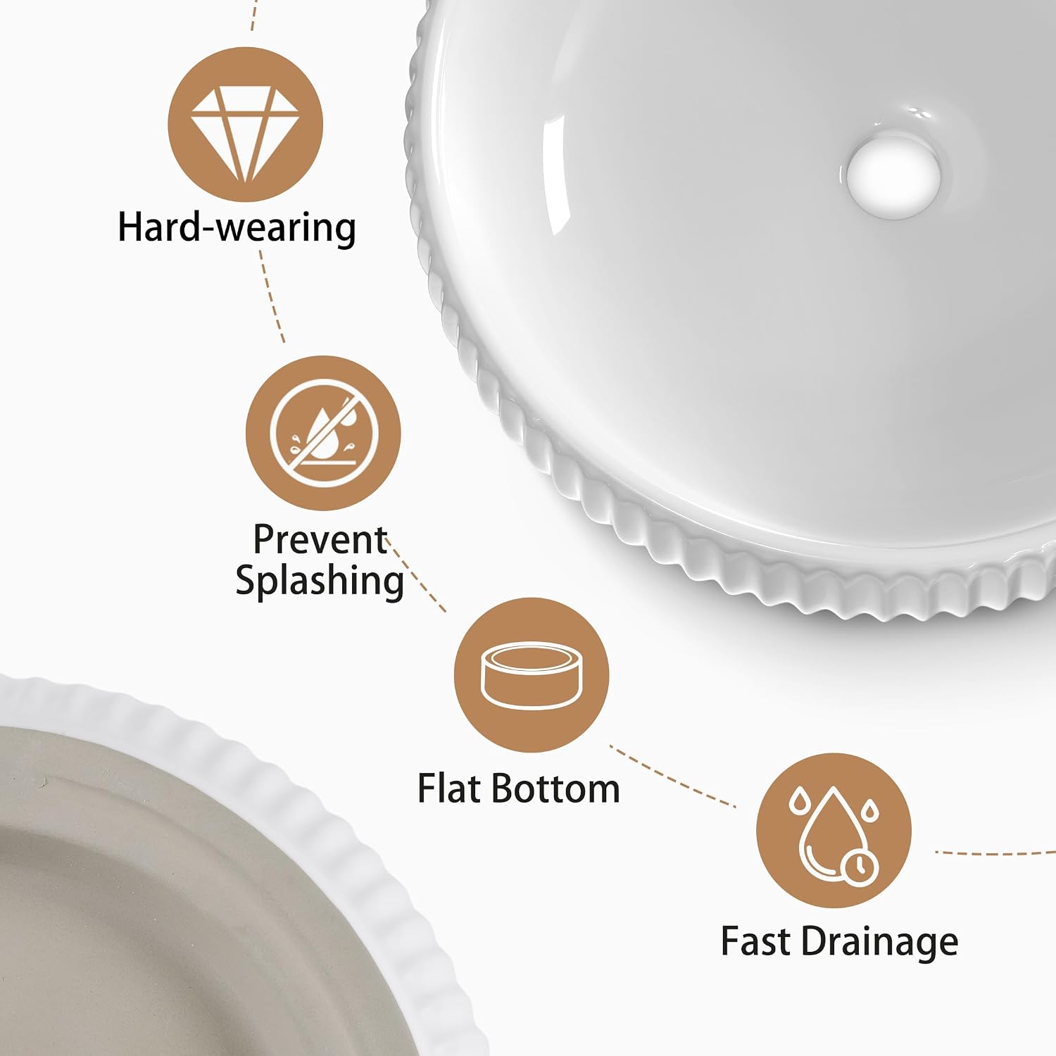 Bathroom Vessel Sink above Counter, Bowl Sinks for Bathroom, Countertop White Bathroom Sink 16.4' for Cabinet Lavatory Vanity Porcelain Ceramic, CBS131
