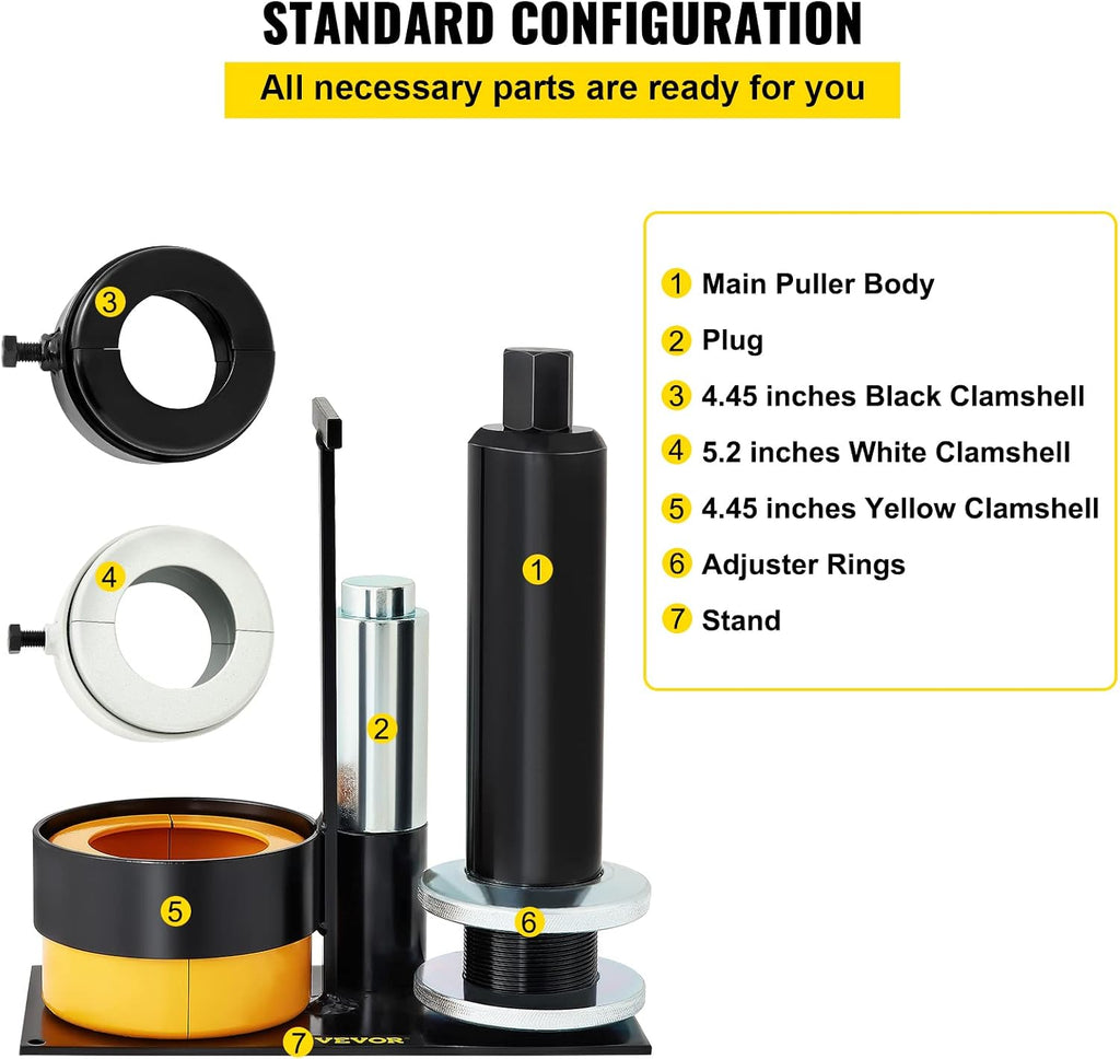 VEVOR Carrier & Pinion Bearing Puller, Compatible with Dana 30,40,50,60,70, 80, Ford 10.25' Bearings, Pinion Puller Tool with 3 Clamshells, 45# Steel Clamshell Bearing Puller for Auto Repair