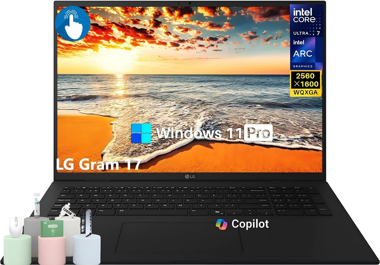LG Gram 17 Business Laptop, 17 inch WQXGA Touchscreen, Intel Core Ultra 7 258V, AI Boost (47 NPU Tops), 32 GB LPDDR5X, 1 TB SSD, Intel Arc Graphics, Copilot+ PC, Backlit KB, Wi-Fi 7, Windows 11 Pro