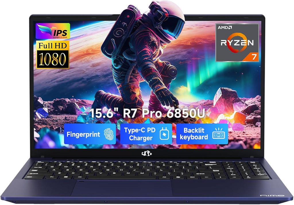 NIMO 15.6' Light-Gaming-Laptop, 8 Cores AMD Ryzen 7 Pro 6850U 16GB LPDDR5 RAM 1TB SSD (Beat i7-1360P Up to 4.7GHz) AMD Radeon 680M GPU IPS FHD Computer with 100W Type-C Backlit Keyboard Fingerprint