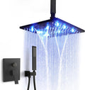 SKOWLL Ceiling Mount Shower System 10 Inch LED Rain Shower Head with Handheld, High Pressure Rainfall Bathroom Shower System Matte Black Shower Faucet Set with Rough in Valve
