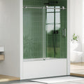 Frameless Bathtub Shower Door 56–60 inch W × 59 inch H, Sliding Tub Door with Fixed Panel, 8mm Tempered Glass, Stainless Steel Round Rail, Adjustable Shower Door for Bathroom