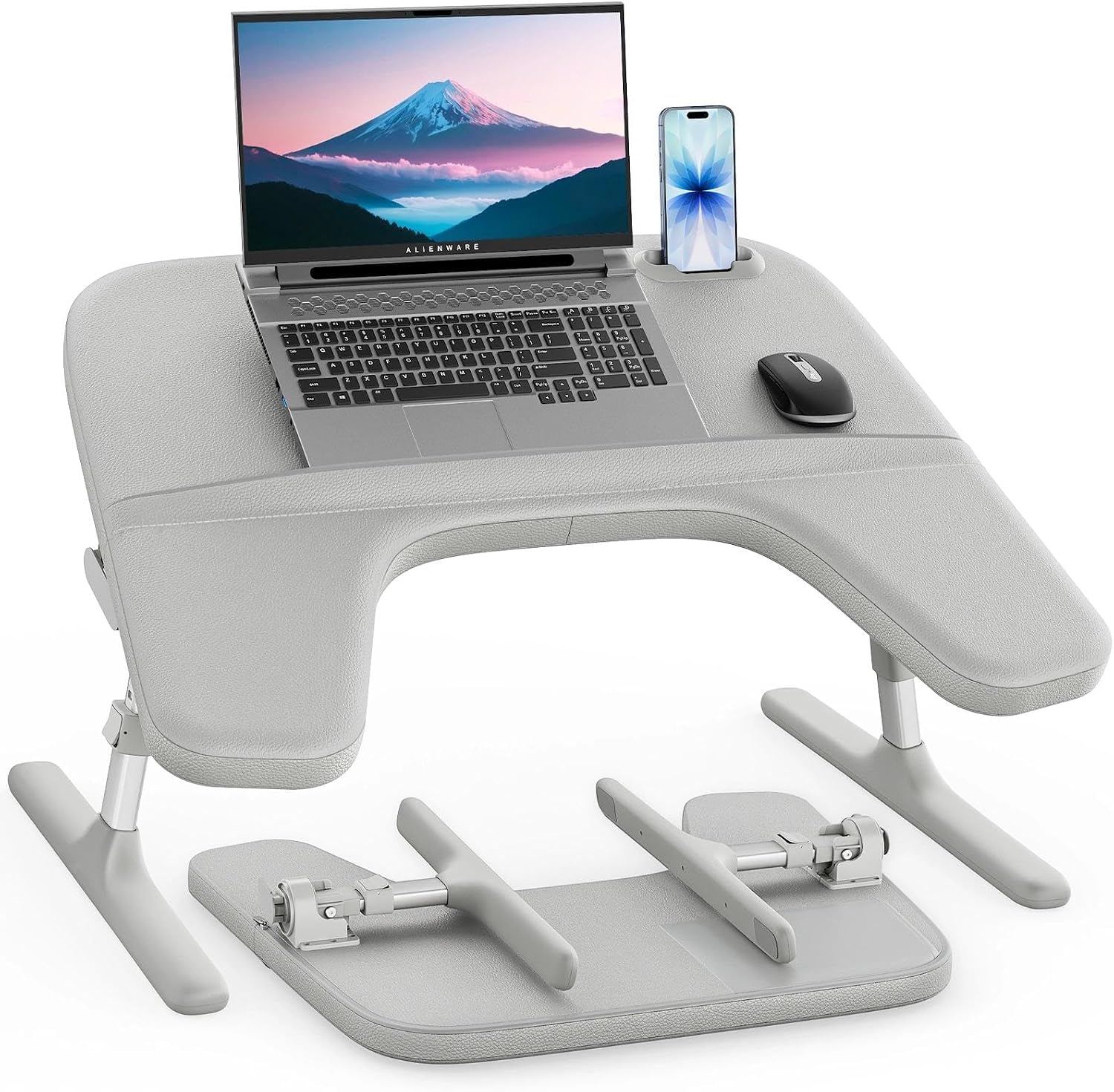 SAIJI Laptop Lap Desk for Bed & Couch, Adjustable Height & Angle Bed Desk with Soft Armrest for Adults, Ergo Curve Folding Bed Table for Working, Reading and Gaming, Laptop Desk for Bed (Gray)