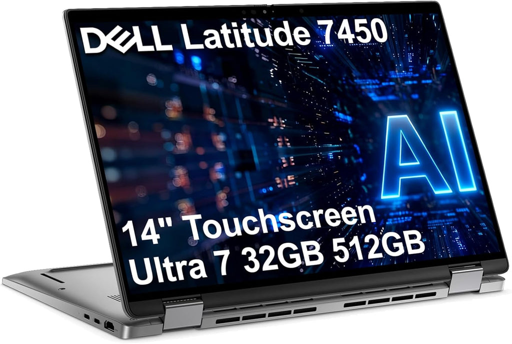 Dell Latitude 7450 7000 2-in-1 Business AI PC Laptop (14' FHD+ Touchscreen, Intel 12-Core Ultra 7 165U vPro (> i7-1365U), 32GB DDR5, 512GB SSD), Backlit, Thunderbolt 4, IR Webcam, Wi-Fi 7, Win 11 Pro