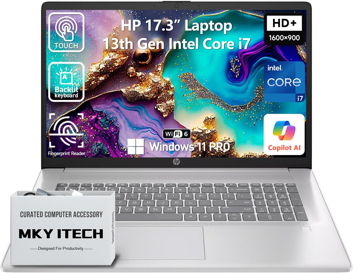 2026 HP 17 Inch Laptop Touchscreen Computer, 17.3' HD+ Touch Screen Business Laptop PC, 13th Gen Intel Core i7, Windows 11 Pro | Backlit Keyboard 10-Key | Fingerprint | Type-C | 32GB RAM 1TB SSD