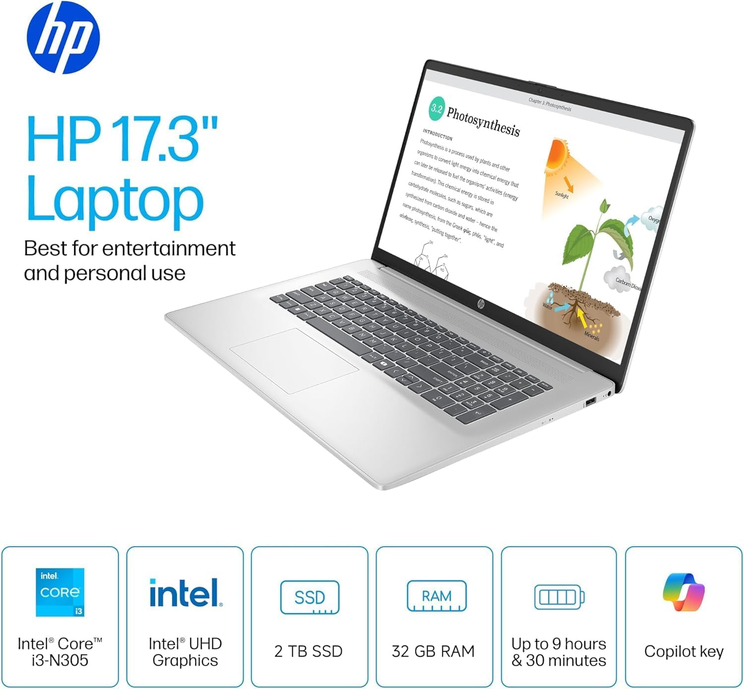 HP 2025 17 Inch Laptop Compurter, Intel 8-Core Processor, 32 GB RAM, 2 TB SSD, 17.3' HD+ IPS Anti-Glare Display, Business & Student, Fast Charge, Silver, Copilot AI, Windows 11 Pro, W/Accessories