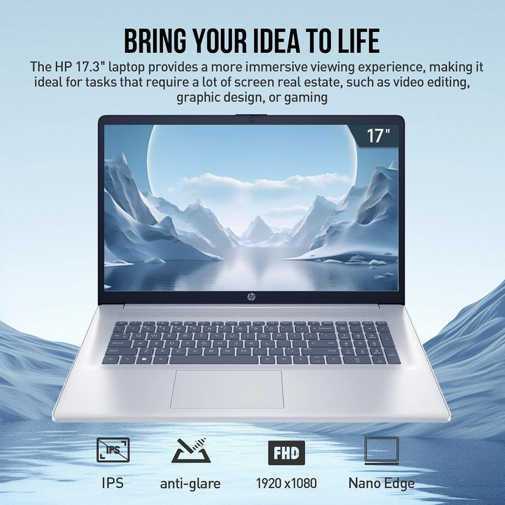 HP 17 Inch Laptop Computer, 17.3' FHD IPS Business Laptop PC, Intel Core 7 (10-Cores, Beats i7-1355U), Windows 11 Pro 16GB RAM 512GB SSD, 10-Key Number Pad, for Business & Home