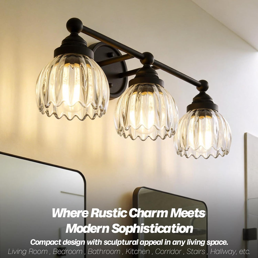 Vintage Triple Arm Tulip Glass Wall Sconce Lighting, 3-Lights Bathroom Vanity Light Fixture for Hallway Bedroom Living Room Bedside Nightstands Lights