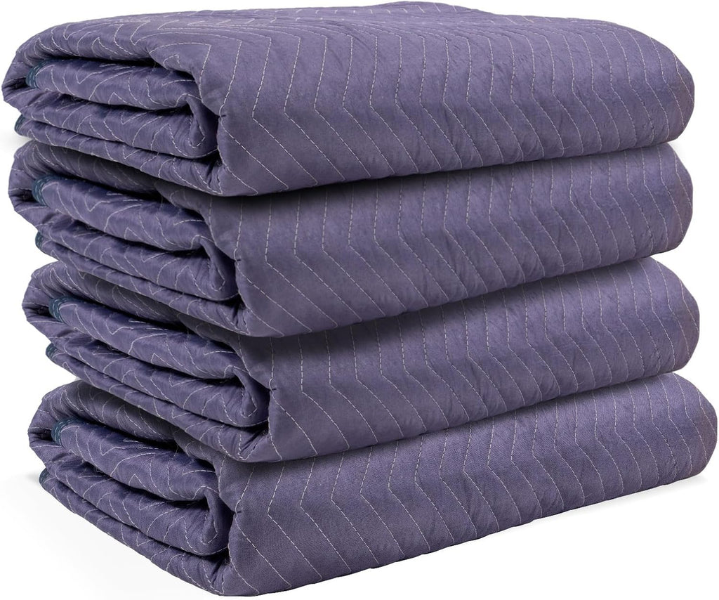 US Cargo Control Moving Blankets 80'x72' MBMEGA85 Mega Mover, (85 lb/doz weight), Professional Quilted Large Moving Blankets, Furniture Packing Pads for Shipping, Cargo Blanket, 4-Pack, Blue
