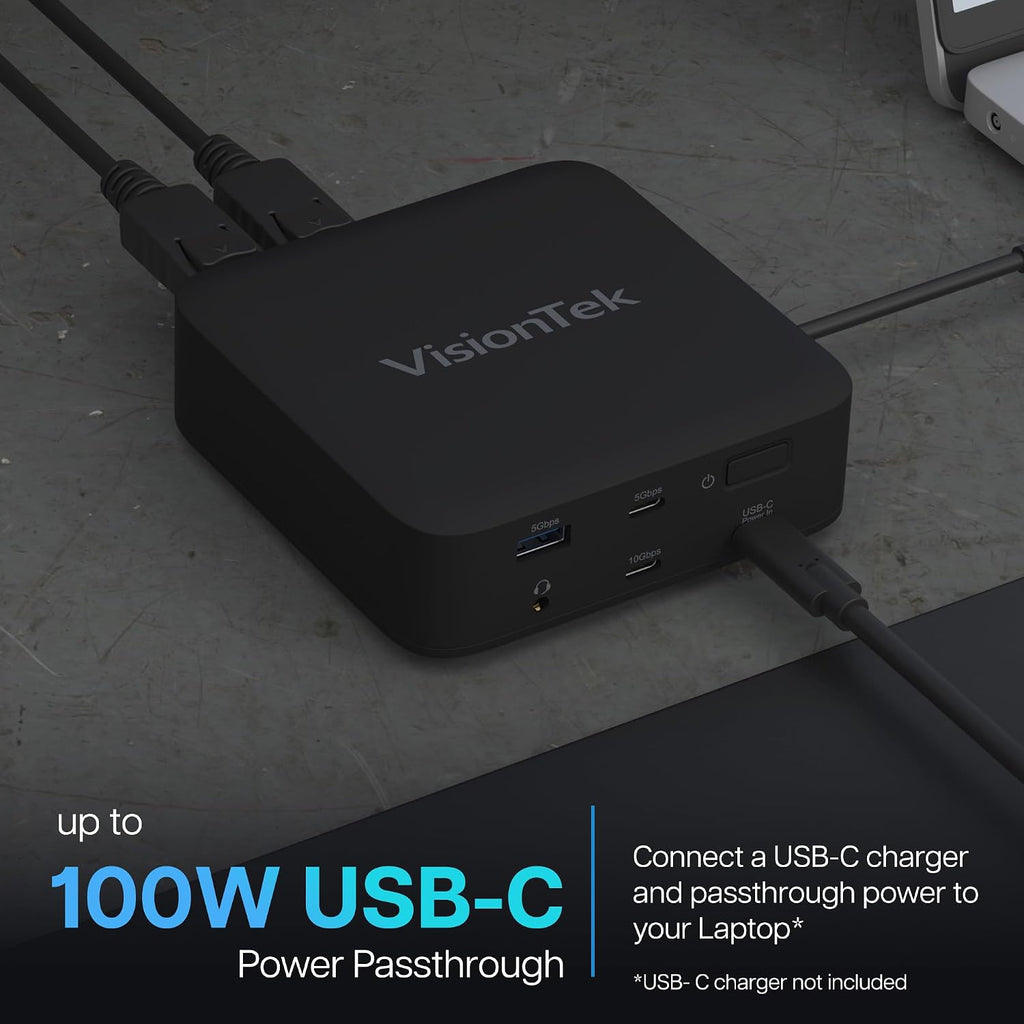 VisionTek VT1200DL USB-C Docking Station Dual 4K – 2X HDMI, 2X DisplayPort, 100W Power Passthrough, Universal Laptop Dock for Windows, MacBook, Chromebook