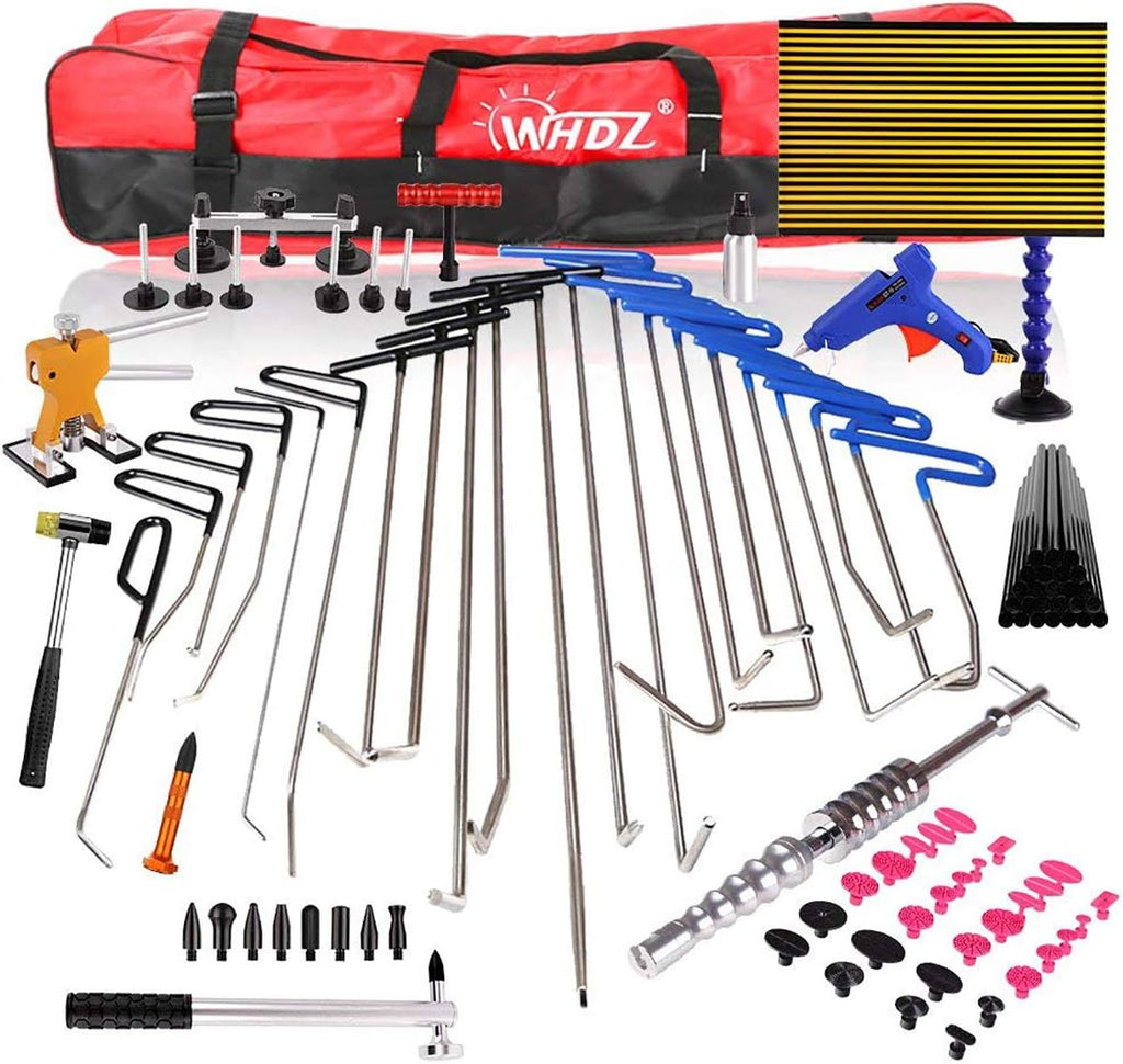 WHDZ 86PCS Paintless Dent Repair Tool Paintless dent Repair Rods Kit with Slider Hammer Dent Lifter Bridge Puller Set LED Line Board for Pop a Dent
