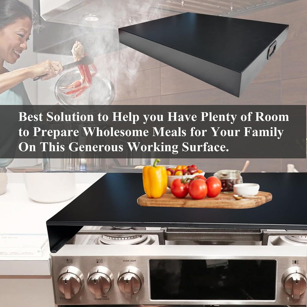 Stainless Steel Gas Stove Top Cover, Noodle Board Cooktop Cover, Kitchen Organizer for Gas and Electric Stove Range Expanding Kitchen Space, Large Size 30'x 22'x3', Black
