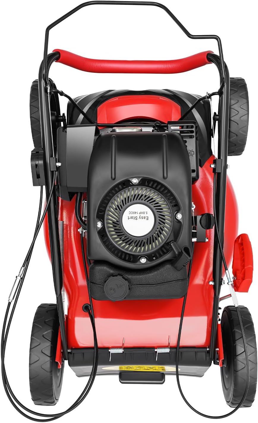 Self Propelled Gas Lawn Mower, 4-Stroke 140CC 5HP OHV Gasoline Lawn Mowers 3-in-1 Multifunctional Push Mowing Single Cylinder Mulching Lawnmower w/8 Gears Height Adjustments for Urban Gardens, Villas