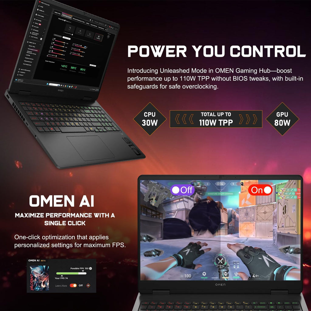 HP OMEN 16 Slim RTX 5070 Gaming Laptop, Intel Ultra 9 285H, NVIDIA RTX 5070, HyperX Audio, 16' FHD+ Anti-Glare, 32GB DDR5, 1TB SSD, 4-Zone RGB Backlit KB, Windows 11 Pro, Bundle Laptop Cooler