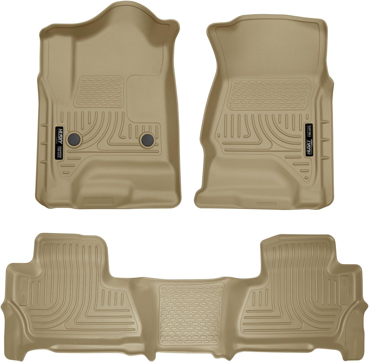 Husky Liners Weatherbeater Floor Mats | Fits 2015-2020 Chevrolet Tahoe & GMC Yukon | Front & 2nd Row, 3-pc Tan - 99203
