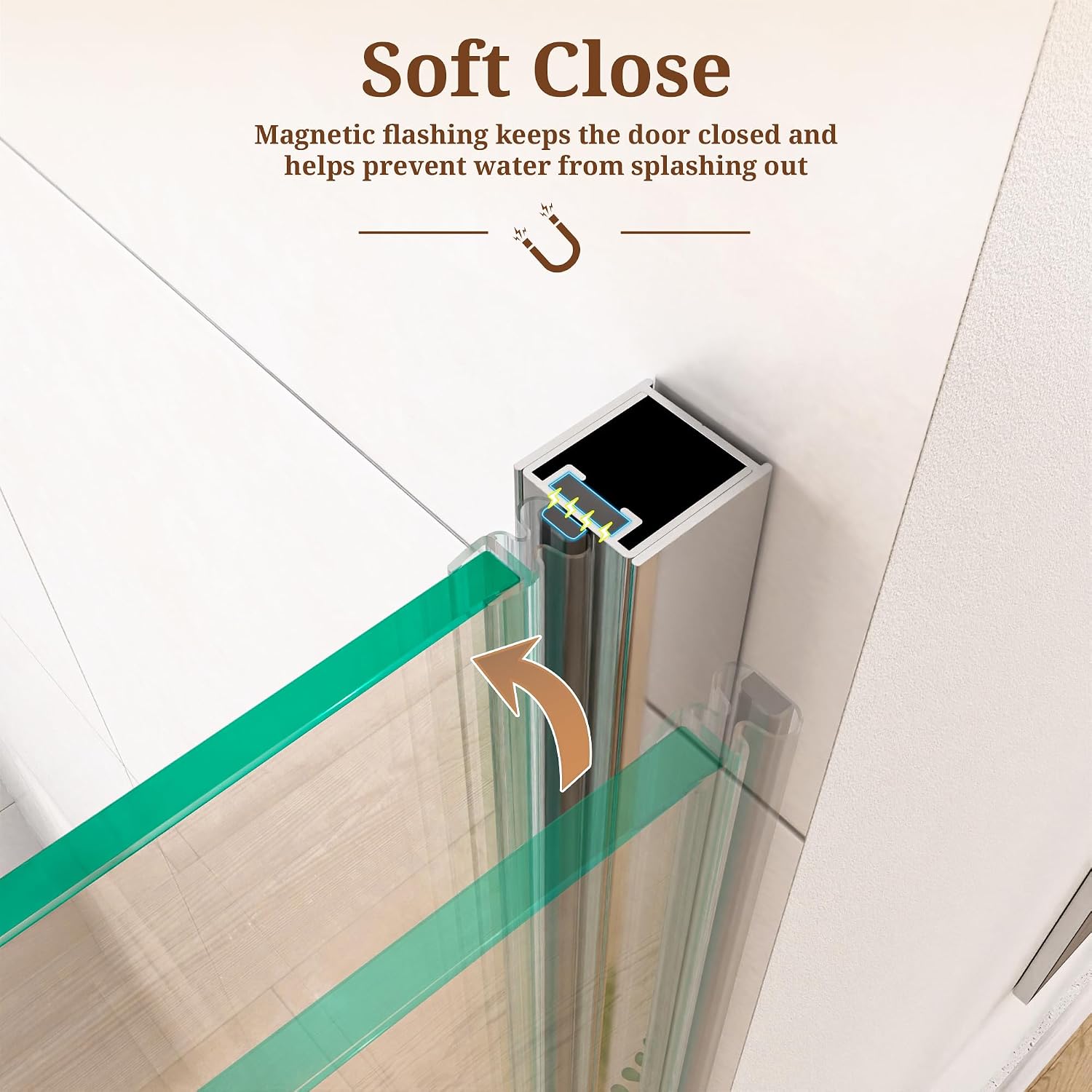 23-24' W x 72' H Semi-Frameless Chrome Shower Door, ANSI/SGCC Certified 6mm Clear Tempered Glass, Pivot Swing Bathroom Door with Reversible Installation, Waterproof for Small Space