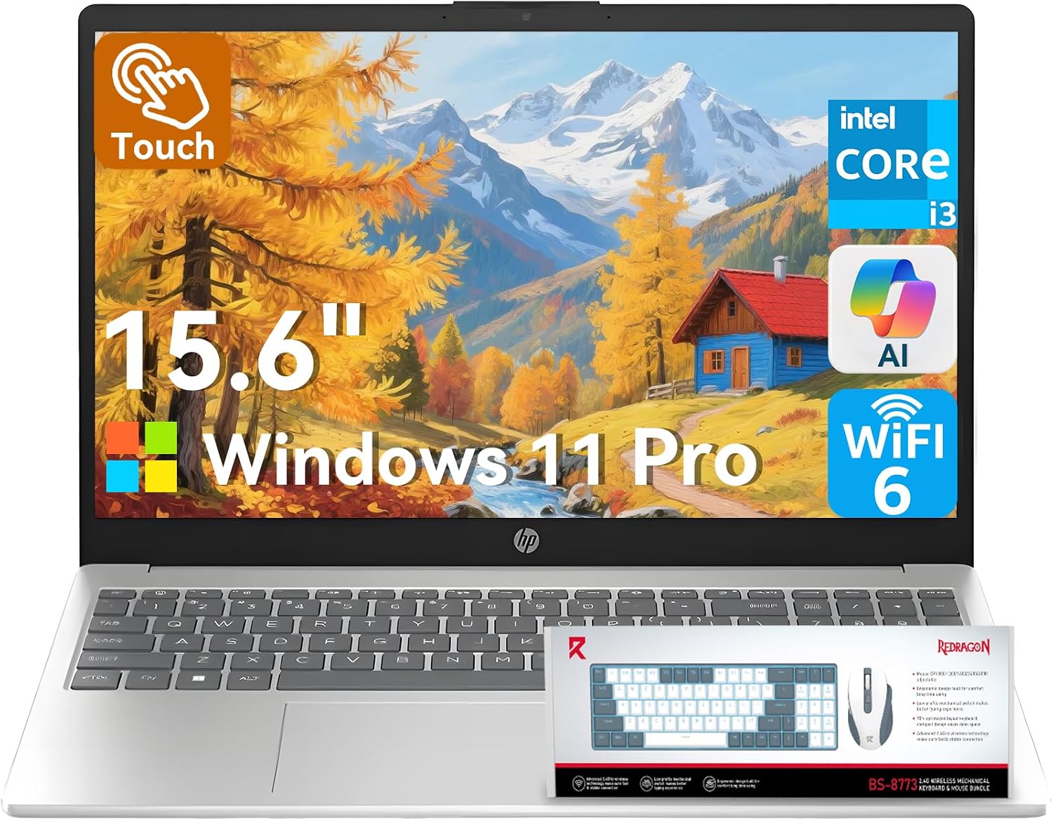 HP 15.6' Touchscreen Laptop for Business & Student 2025, Intel Core i3-1315U (Beat i5-1135G7), Copilot AI, Wi-Fi 6, Bluetooth 5.3, Win 11 Pro with Branded Laptop KB Kit(32GB Ram &1TB SSD)
