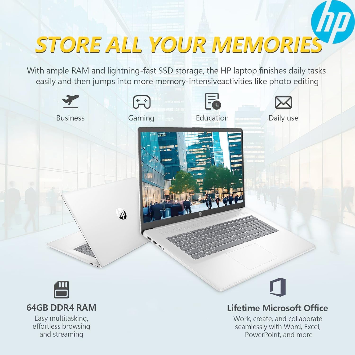 HP 2025 17 Inch Laptop Computer, 17.3 IPS FHD Business Laptop PC, AMD Ryzen 5 6-Core, 40GB RAM 1.5TB Storage (1TB SSD + 512GB External), 10-Key Number Pad, Windows 11 Pro with Microsoft Office