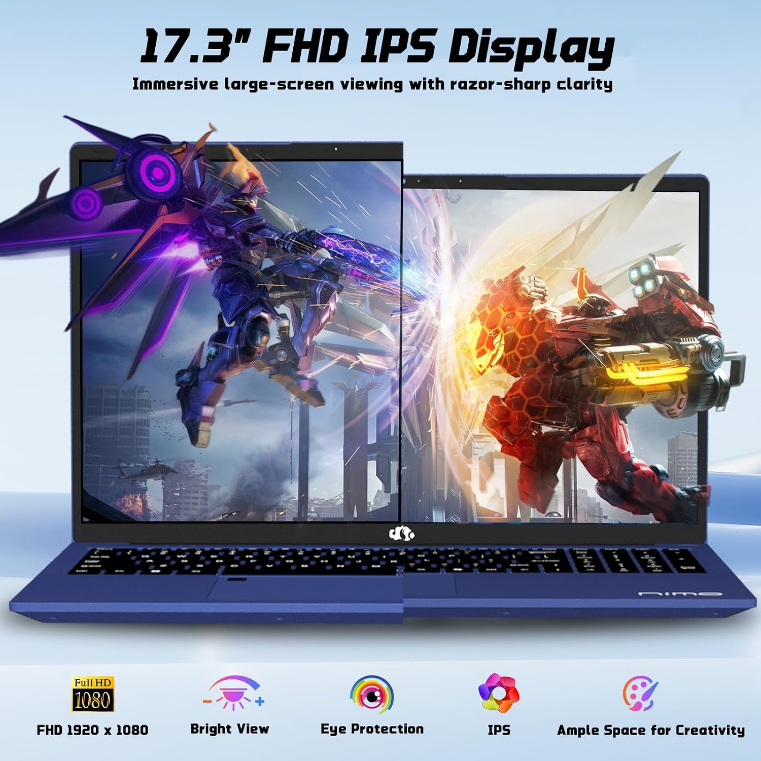NIMO 17.3' FHD IPS Student-Laptop-Computer - 8GB RAM 512GB SSD Intel Pentium N100(Beat to i3-1115G4, 4 Cores Up to 3.4GHz), 65W Type-C, 2 Years Warranty, Fingerprint, Backlit Keyboard, Wi-Fi 6, BT5.2