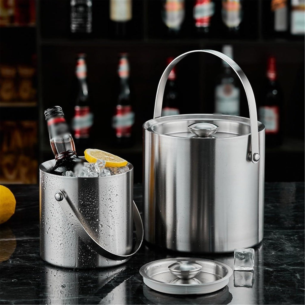 Ice Bucket Stainless Steel Double Layer Ice Bucket with Lid for Cocktail Bars, Freezers, and Wine Bar Accessories