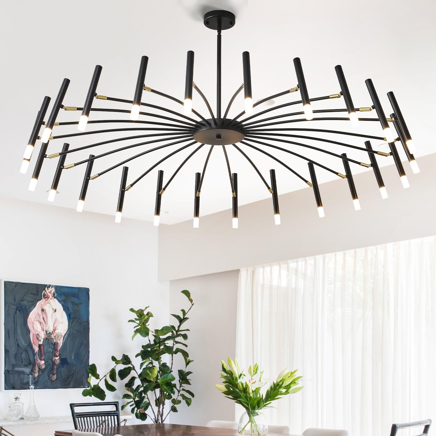 Sputnik Chandelier w/ G9 Sockets, Dia.53' Tree Branch Black Light Fixture | Lighting Direction Adjustable, 15'-47' Height Adjustable