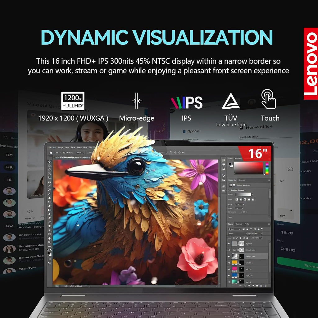Lenovo Yoga 7i 2 in 1 Laptop Touchscreen, 16' FHD+ 360 Foldable Touch Screen Convertible, Intel Core Ultra 7, 16GB DDR5 RAM 512GB SSD,Windows 11 Pro|Backlit|Fingerprint|YGYTEaccessory