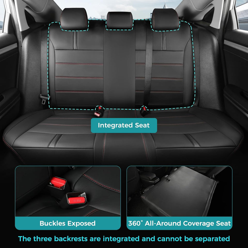 Seat Covers for Honda Civic Sedan LX 2016 2017 2018 2019 2020 2021, Faux Leather Car Seats Cover Full Set Waterproof, Black Red Line (Solid Rear Seatback - No Rear Armrest)