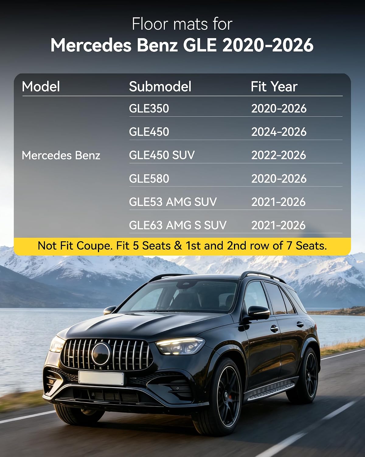 3W Floor Mats Fit for Benz GLE SUV 2020-2026(Not Fit for Coupe/W167/Hybrid), TPE All Weather Custom Fit Floor Liner for Benz GLE 5 Seats 350/450/580/53 AMG/63 AMG S Accessories Car Mats