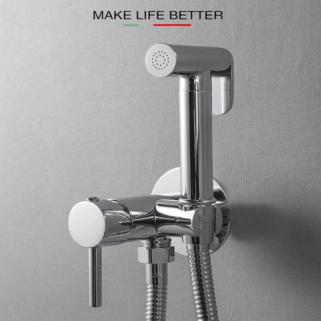 Handheld Bidet Sprayer for Toilet, Brass Bathroom Concealed Bidet Sprayer, Bidet Sprayer Set, Portable Bidet for Toilet, Wall-Mounted Mixer Hot and Cold Water for Bathroo-Chrome