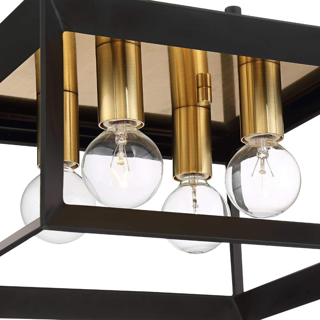 Possini Euro Design Gretna Modern Industrial Ceiling Light Flush-Mount Fixture 10' Wide Black Warm Gold 4-Light Square Frame for Bedroom Kitchen Living Room Hallway Dining Bathroom Schoolhouse