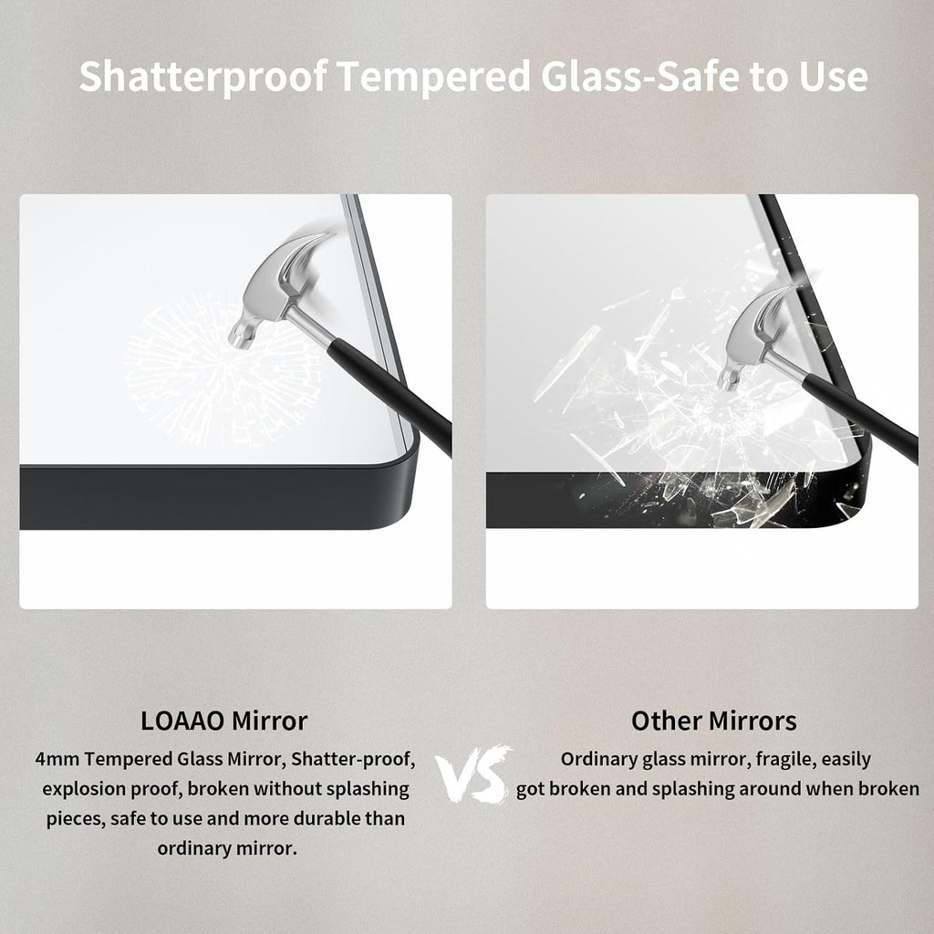 LOAAO 38x38 Inch Black Metal Framed Bathroom Mirror for Wall, Matte Black Bathroom Vanity Mirror Farmhouse, Large Rounded Rectangle Mirror, Anti-Rust, Tempered Glass, Hangs Horizontally or Vertically