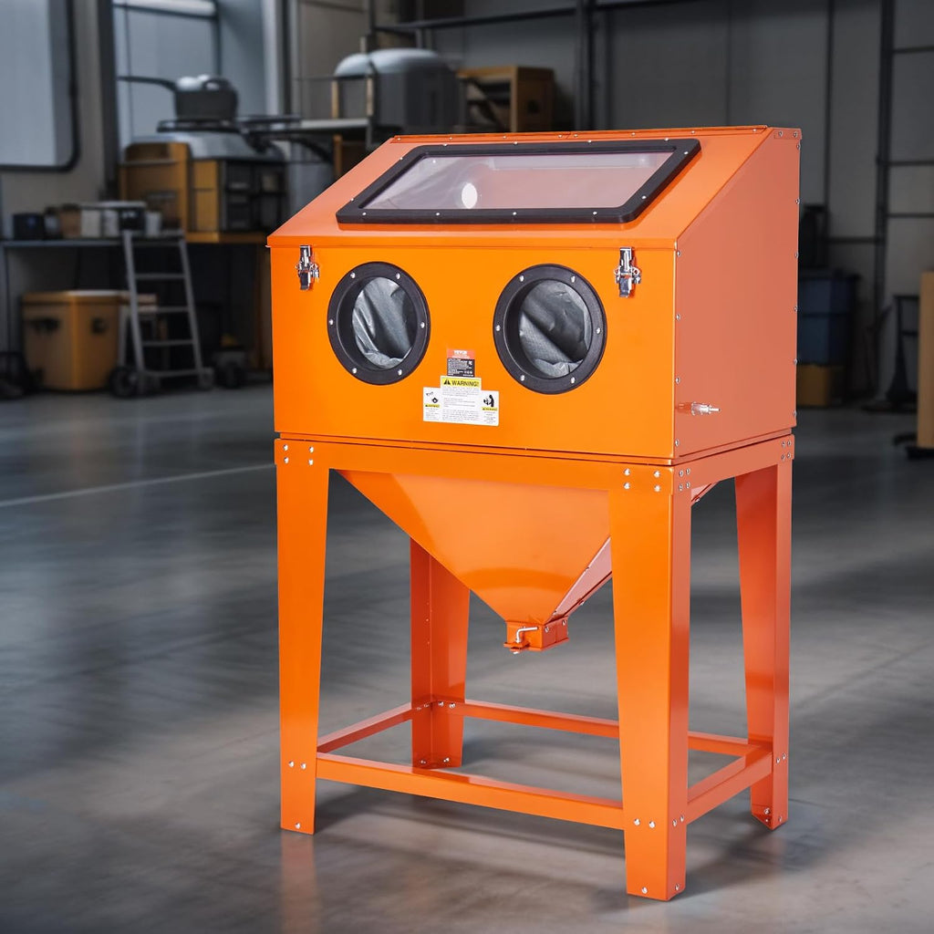 90 Gallon Sandblasting Cabinet with 1.8 Gallon Dust Collection System, 40-120PSI Sand Blasting Cabinet with Stand, Heavy Duty Sand Blaster with Blasting Gun & 4 Nozzles for Paint, Rust Removal