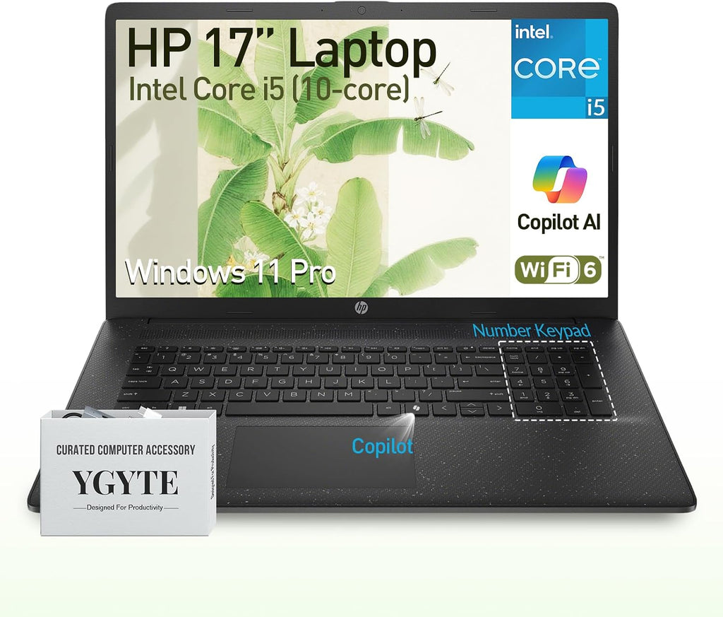 HP 17 Laptop Computer, 17.3' FHD IPS Large Screen Laptop PC, Intel Core i5 (10-cores), Windows 11 Pro, 10-Key Number Pad | 16GB RAM 1TB SSD