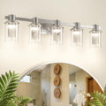 Quntis Brush Nickle Bathroom Lighting Fixtures with 5 Color Mode, 5-Light Dimmable Modern Bathroom Vanity Light Over Mirror, 35 Watt Eye Protection LED Wall Lamp 33 Inch (UL Certified, Bulbs Included)
