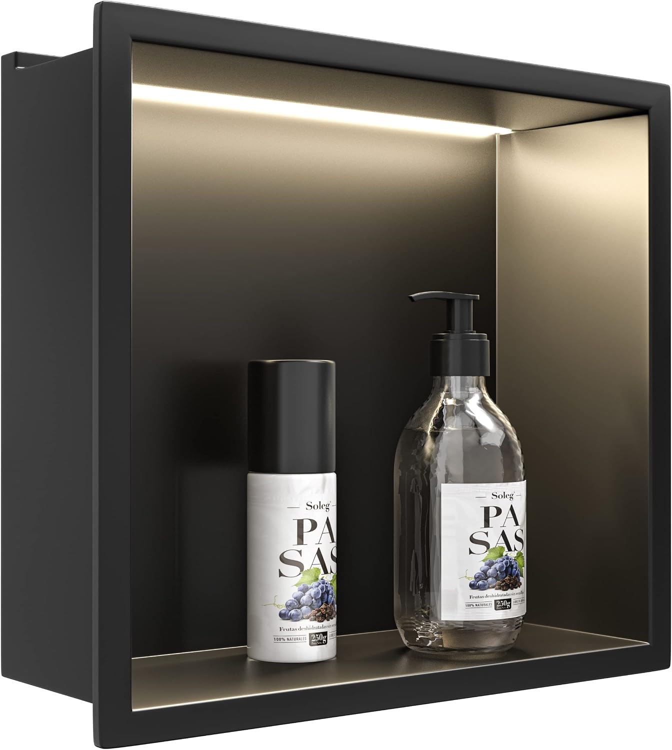 Led Shower Niche 12' X 12' Matte Black 304 Stainless Steel with Lighting Waterproof No Tile Need Shower Shelf for Bathroom Recessed Wall Niche