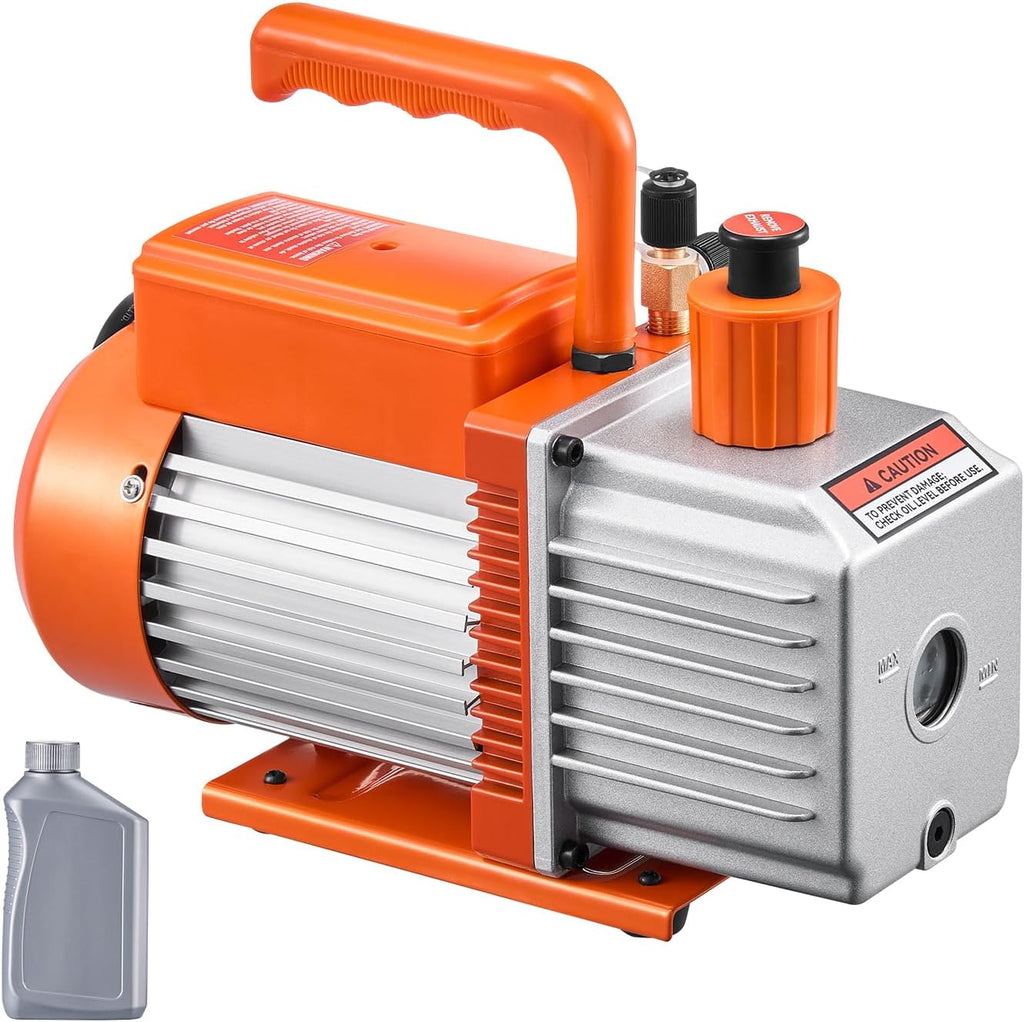 VEVOR Vacuum Pump, 6 CFM, HVAC 2 Stage Rotary Vane Vacuum Pump, for R134a R22 R410a Systems, Auto AC Vacuum Pump Kit with Oil Bottle, for Automotive Air Conditioner Maintenance Resin Degassing