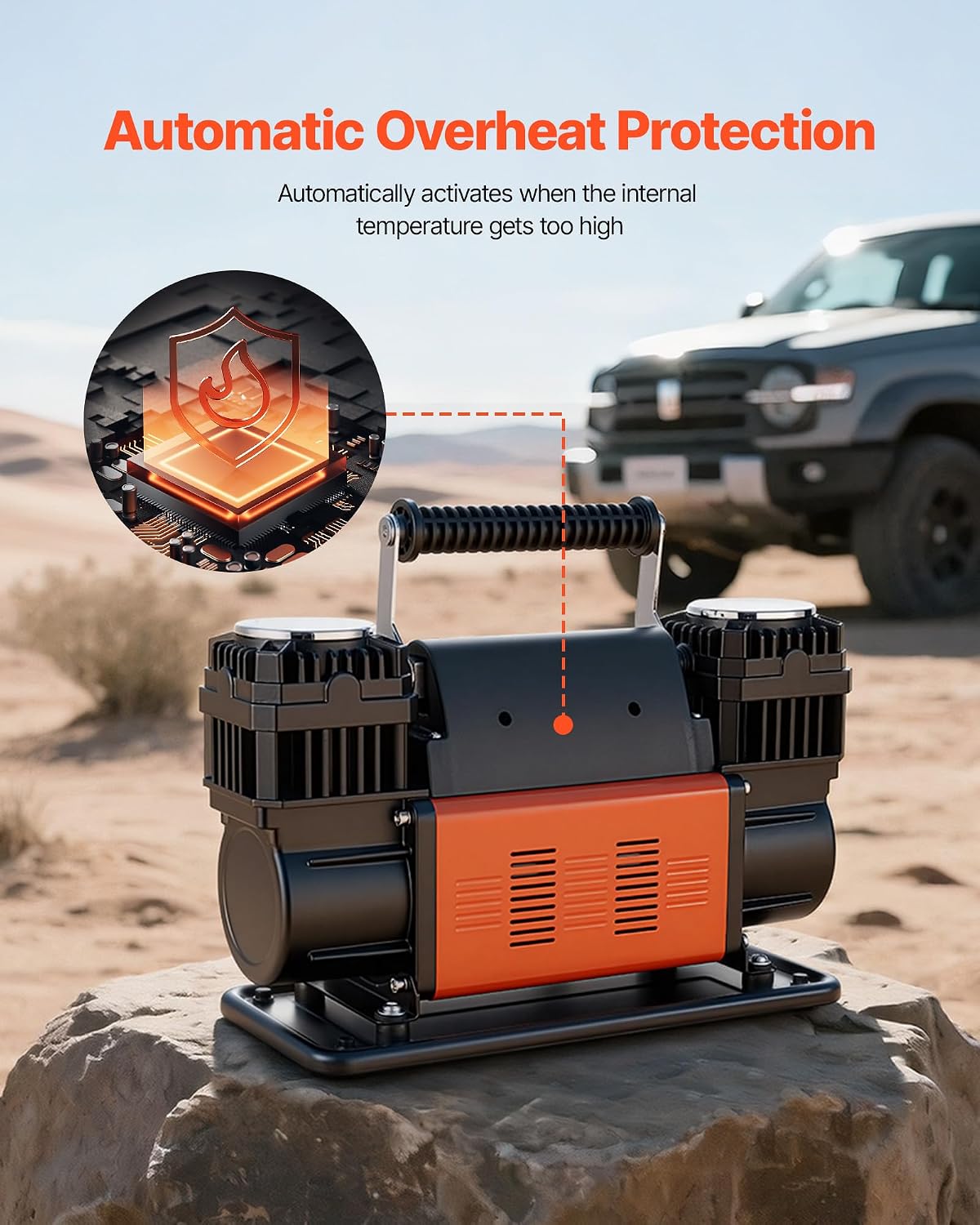 VEVOR Dual-Cylinder Heavy Duty Air Compressor, 10.6CFM Portable Tire Inflator, 12V 150PSI Offroad Air Pump with Digital Pressure Gauge & Adapters for Truck Car SUV 4 x 4 Vehicle RV