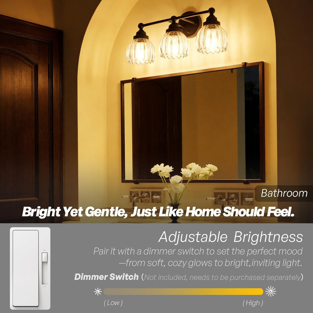 Vintage Triple Arm Tulip Glass Wall Sconce Lighting, 3-Lights Bathroom Vanity Light Fixture for Hallway Bedroom Living Room Bedside Nightstands Lights