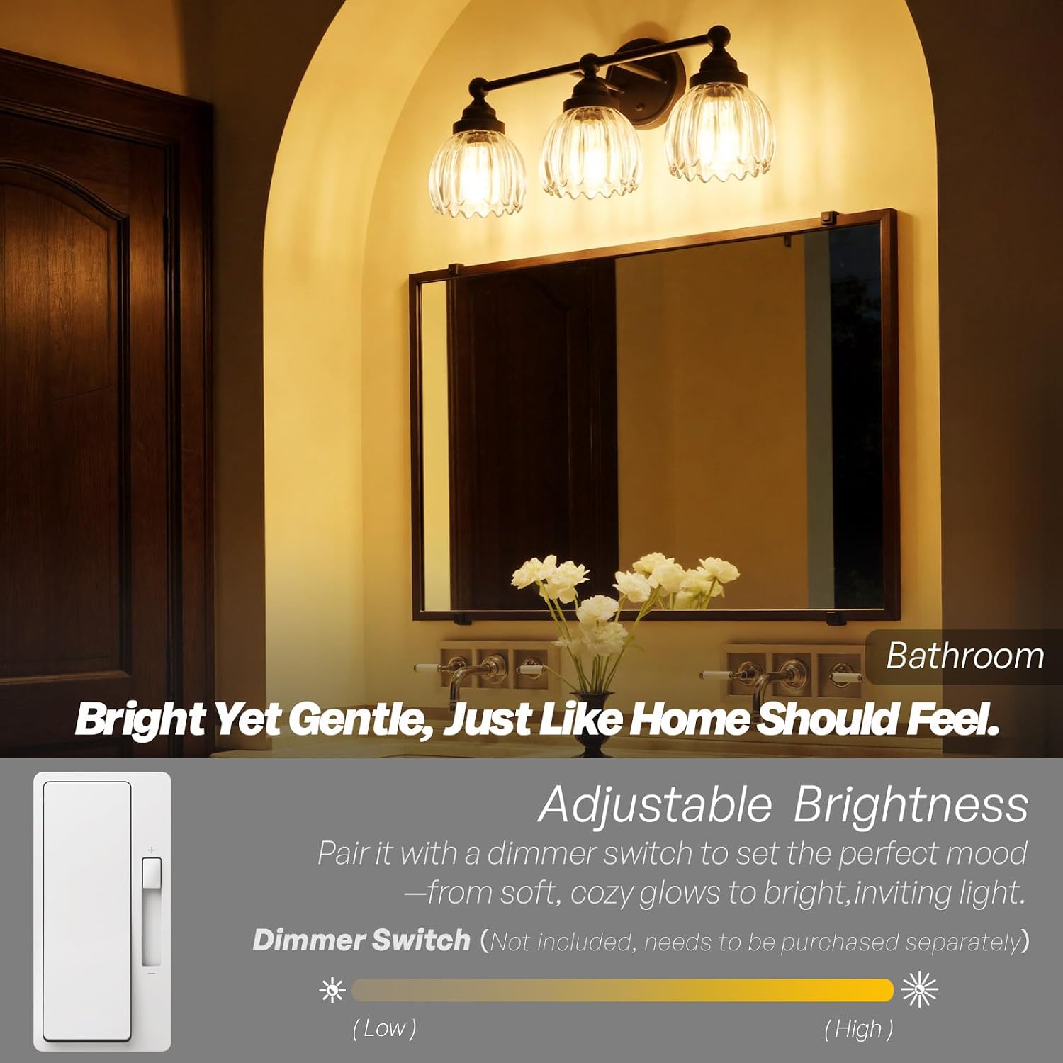 Vintage Triple Arm Tulip Glass Wall Sconce Lighting, 3-Lights Bathroom Vanity Light Fixture for Hallway Bedroom Living Room Bedside Nightstands Lights