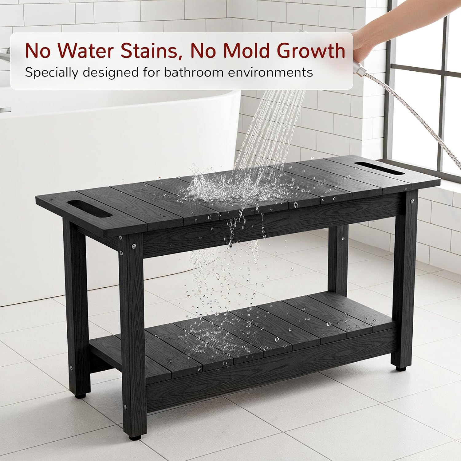 Stoog 30' Shower Bench, Waterproof HIPS Shower Stools with 400 lbs Weight Capacity, Shower Chair for Inside Shower, Non-Slip, Black