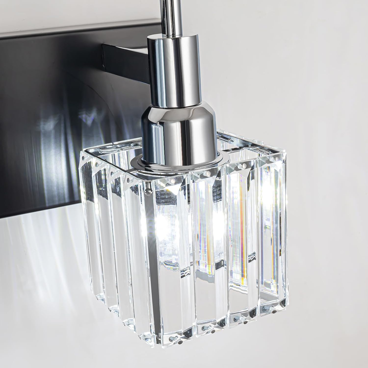 Chrome Bathroom Vanity Lights, Modern 3 Lights Crystal Bathroom Lighting Fixtures Over Mirror Black Chrome Wall Light with Square Shade